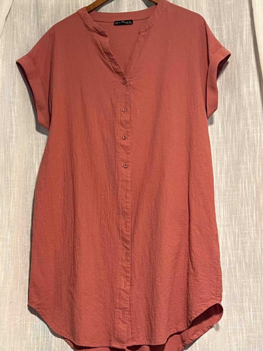 Emery Rose Shirt Dress Split V-Neck Short Sleeve Dusty Coral/Pink Size XL